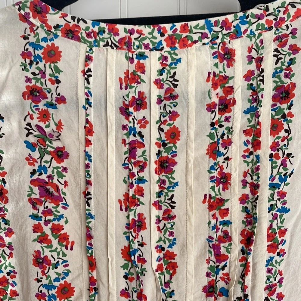 Maeve Anthropologie Hiver Floral Peasant Blouse Crochet Pleated Buttons Size 10 - Picture 7 of 16